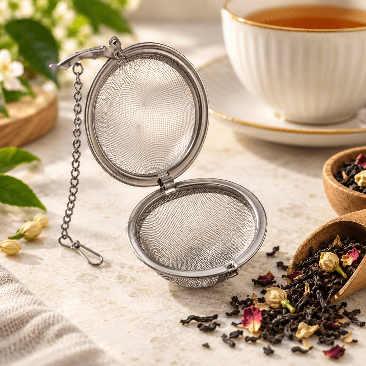Stainless Steel Round Tea Infuser with Chain